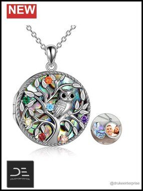 Sterling Silver Tree of Life Locket Pendant Personalized Picture Photo Owl